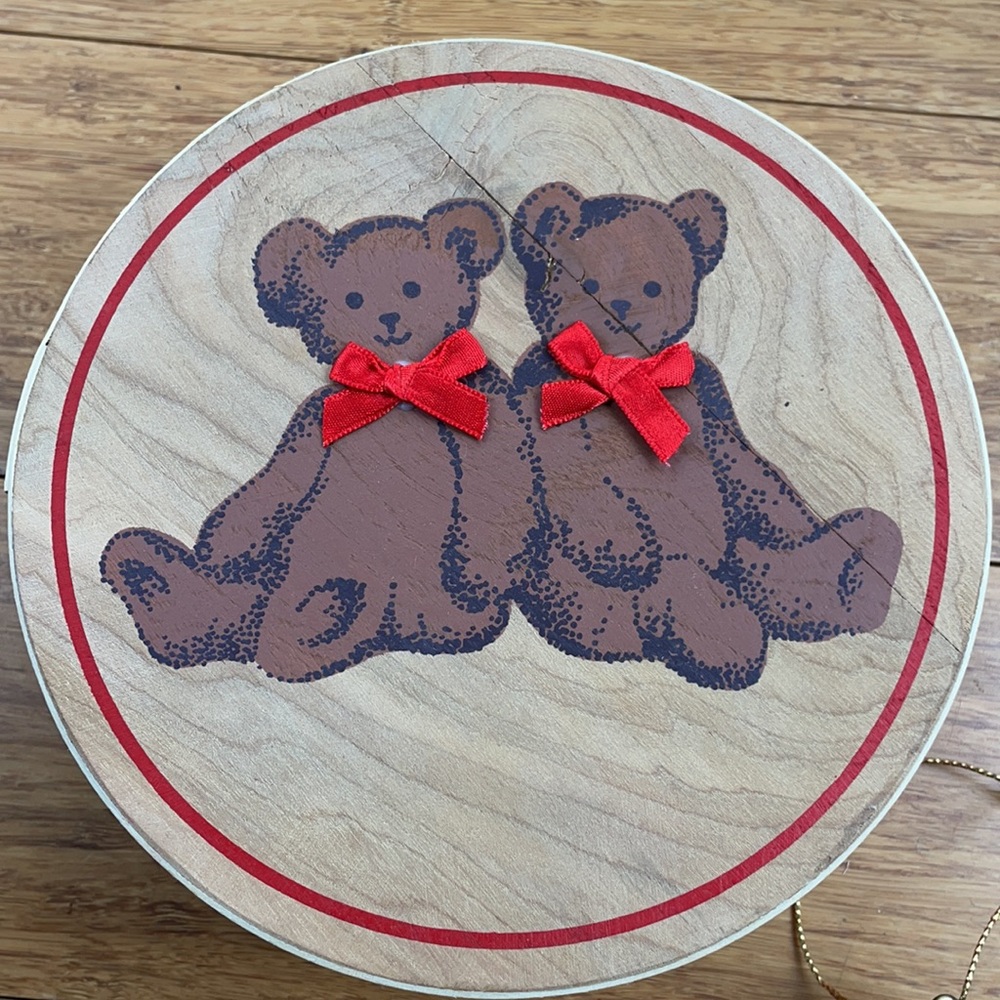 Set of 2 Teddy Bear Bentwood Boxes & Wooden Christmas Ornament - Picture 4 of 9